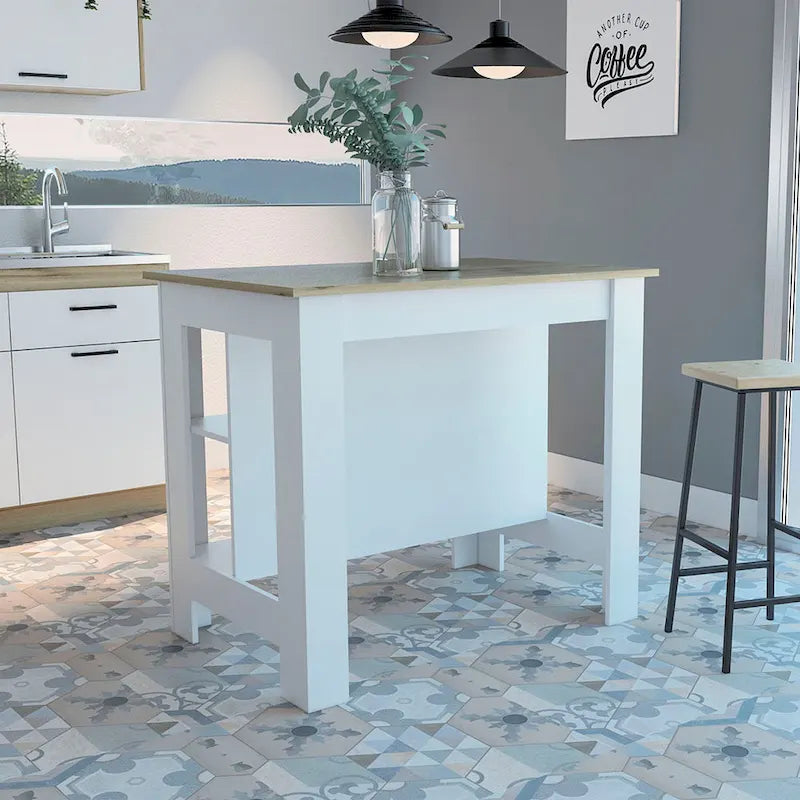 3-Shelf Kitchen Island with Pine Wood Top