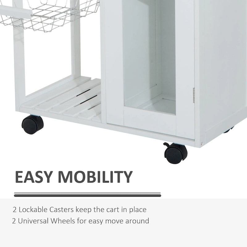 White Rolling Kitchen Cart with Bamboo Butcher Block Top