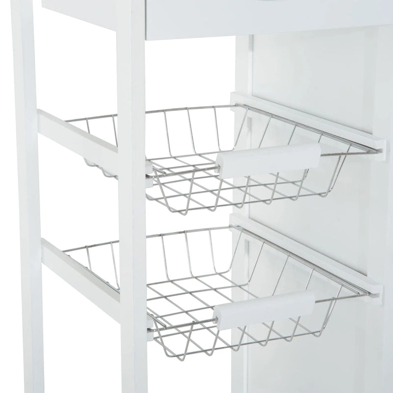 White Rolling Kitchen Cart with Bamboo Butcher Block Top
