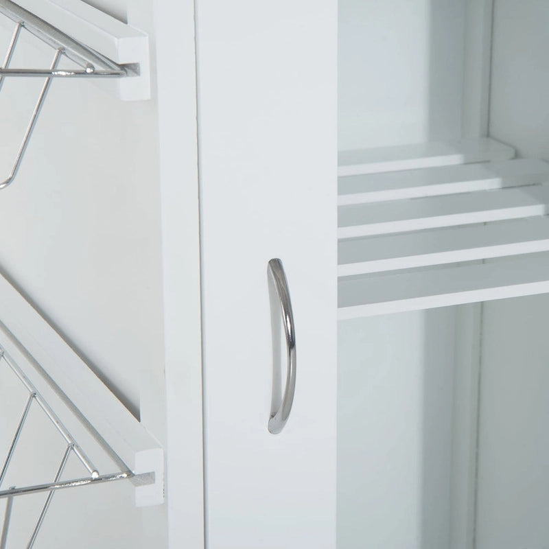 White Rolling Kitchen Cart with Bamboo Butcher Block Top