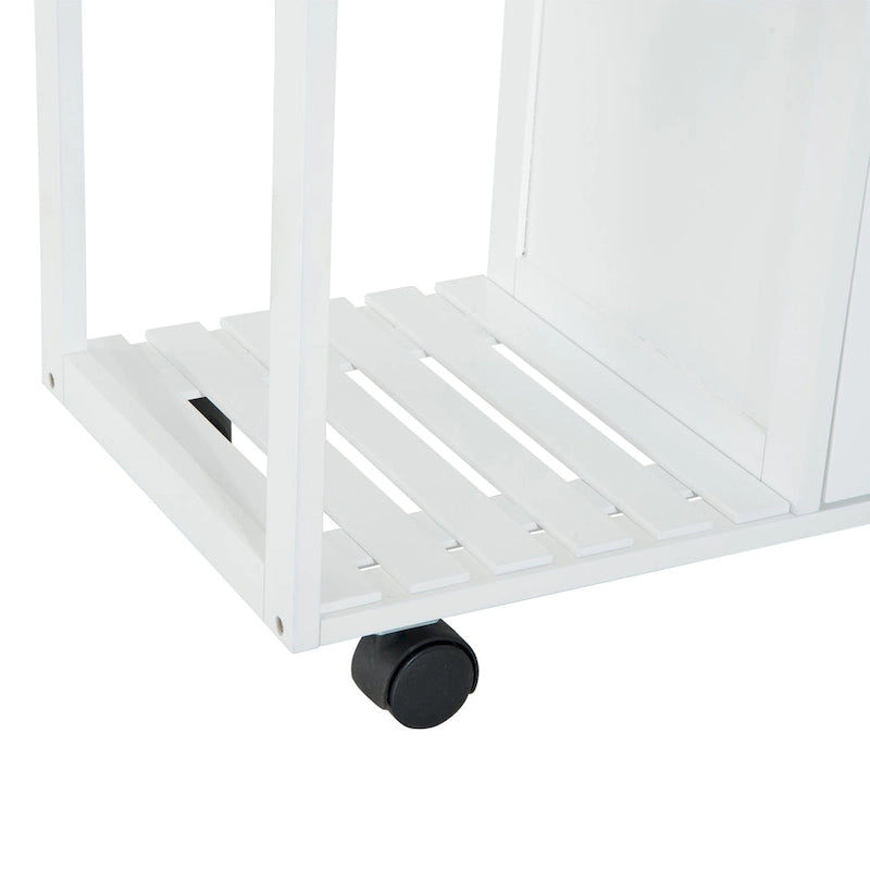 White Rolling Kitchen Cart with Bamboo Butcher Block Top