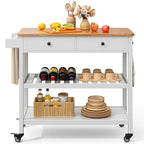 Carrito isla de cocina con ruedas, 2 cajones y estantes abiertos