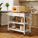 Carrito isla de cocina con ruedas, 2 cajones y estantes abiertos