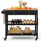 Carrito isla de cocina con ruedas, 2 cajones y estantes abiertos