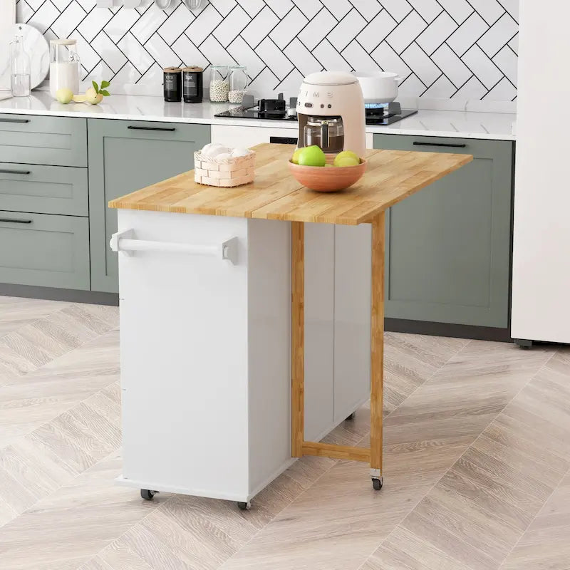 Rolling Kitchen Island with Folding Top and 3 Drawers