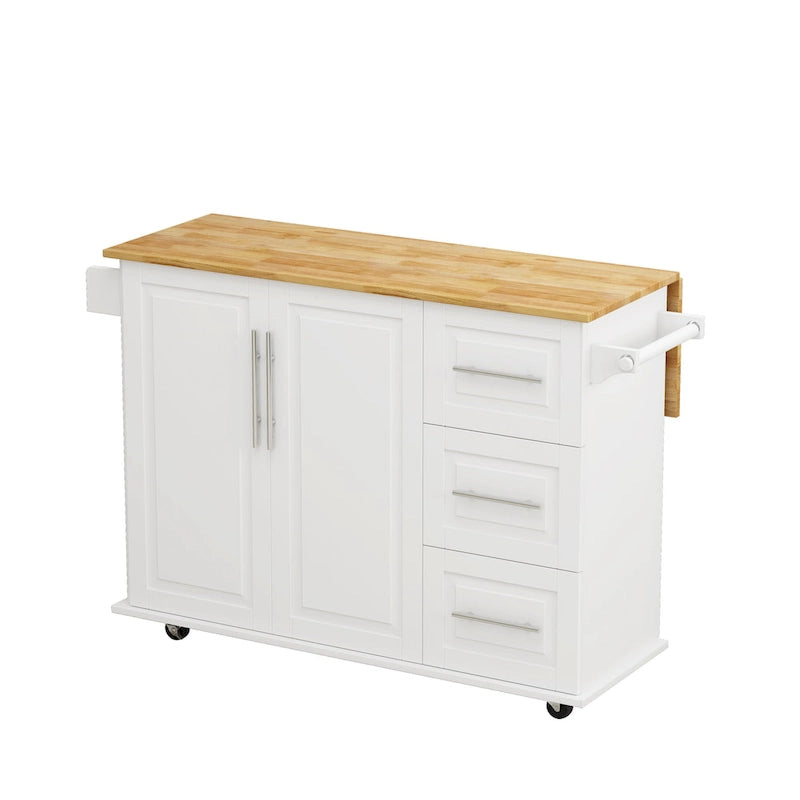Rolling Kitchen Island with Folding Top and 3 Drawers