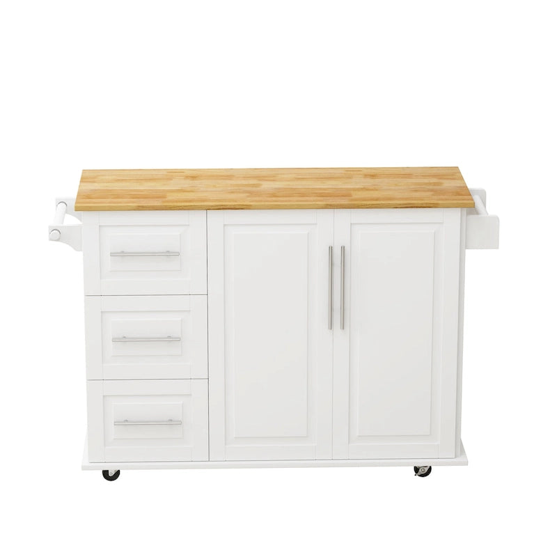 Rolling Kitchen Island with Folding Top and 3 Drawers