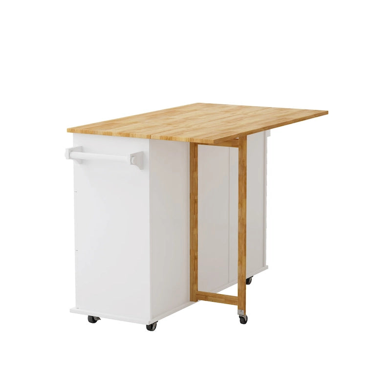 Rolling Kitchen Island with Folding Top and 3 Drawers