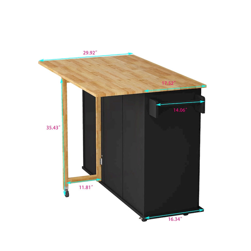 Rolling Kitchen Island with Folding Top and 3 Drawers