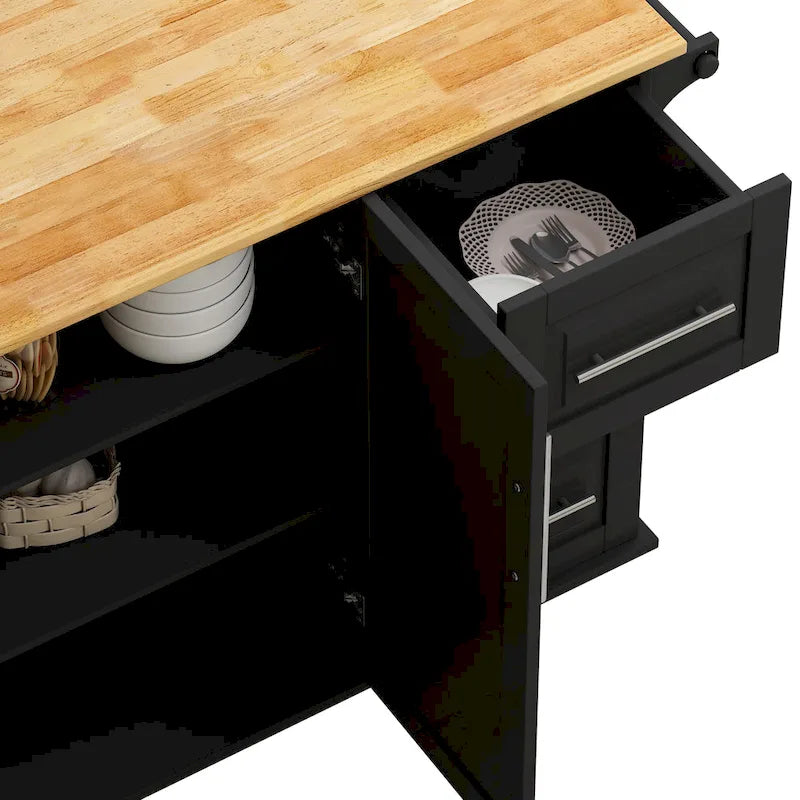 Rolling Kitchen Island with Folding Top and 3 Drawers