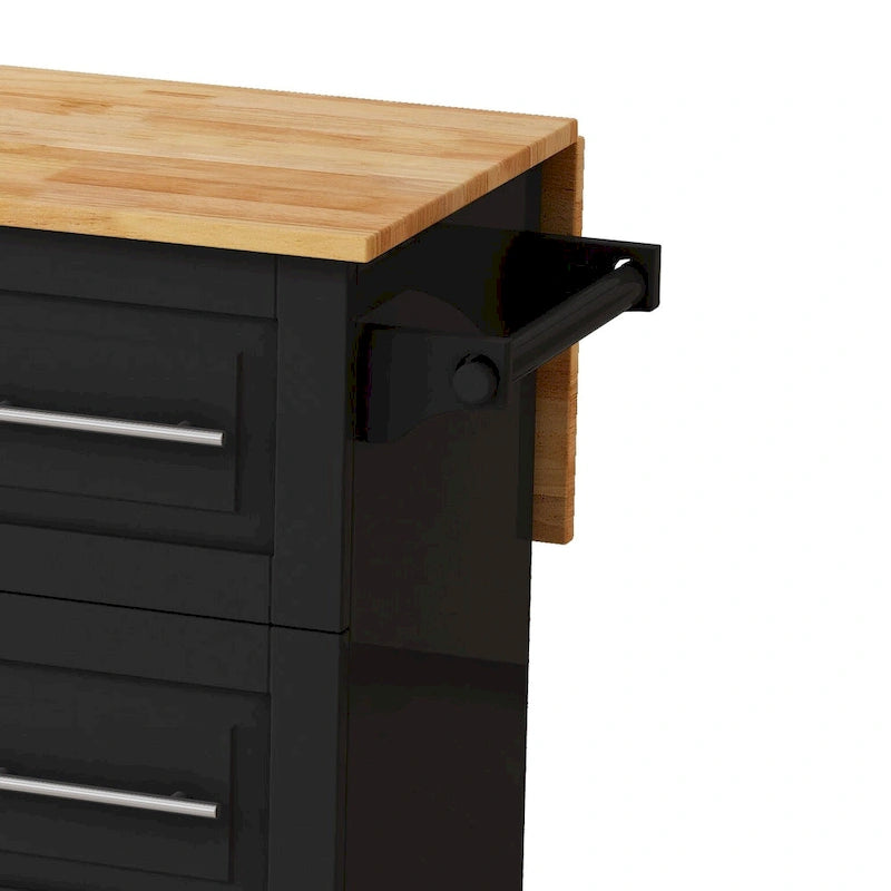 Rolling Kitchen Island with Folding Top and 3 Drawers