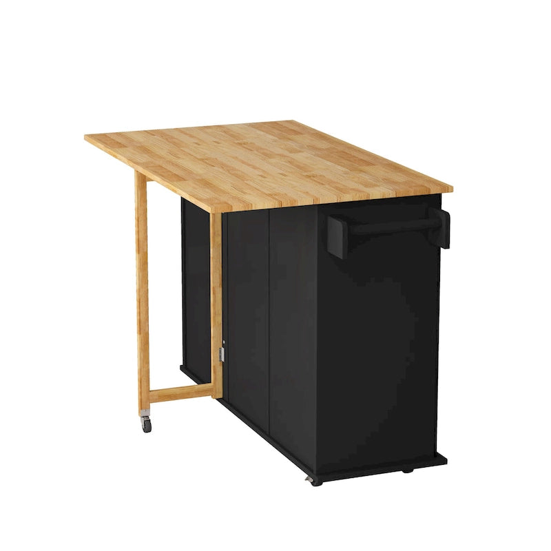 Rolling Kitchen Island with Folding Top and 3 Drawers