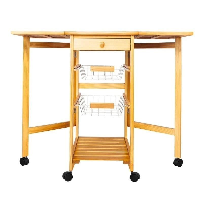 Rolling Drop-Leaf Kitchen Cart with Storage