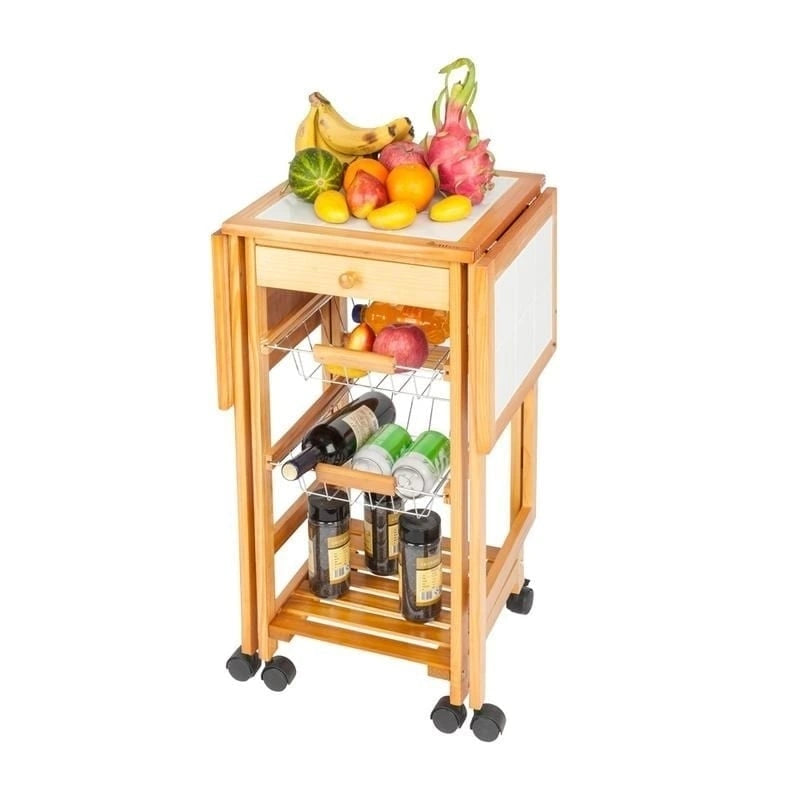 Rolling Drop-Leaf Kitchen Cart with Storage