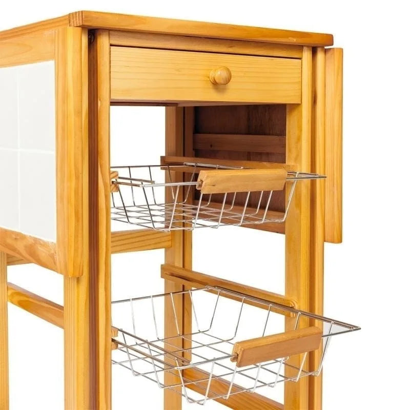 Rolling Drop-Leaf Kitchen Cart with Storage