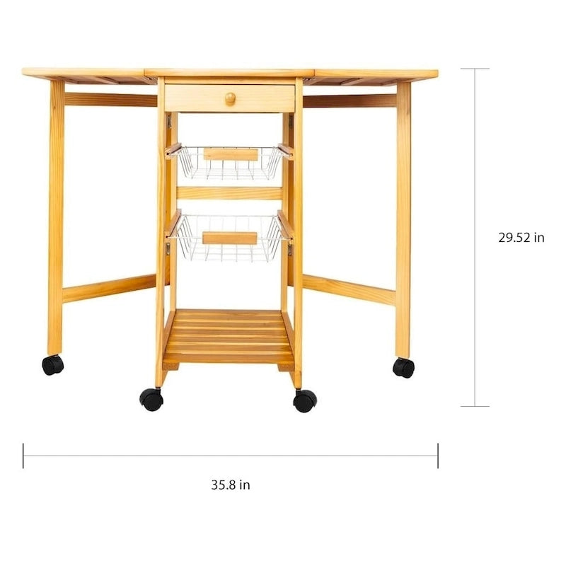 Rolling Drop-Leaf Kitchen Cart with Storage