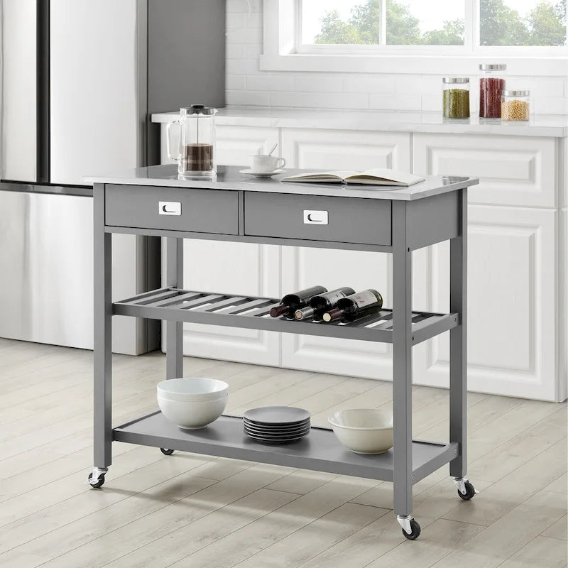 Crosley Chloe Stainless Steel Top Kitchen Island/Cart - 37H x 42W x 20D