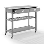 Carrinho-ilha de cozinha com tampo em aço inoxidável - 37H x 42W x 20D