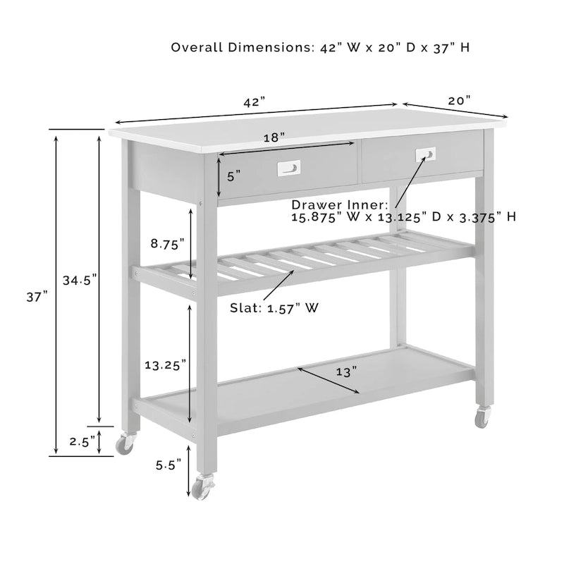 Stainless Steel Top Kitchen Island Cart - 37H x 42W x 20D