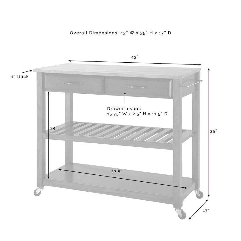 Granite Top Kitchen Prep Cart - 43W x 17D x 35H