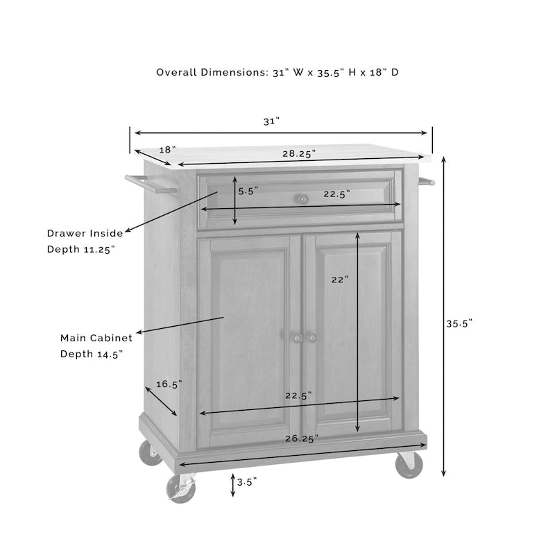 Portable Granite Top Kitchen Cart - 31 x 18 x 35.5 in