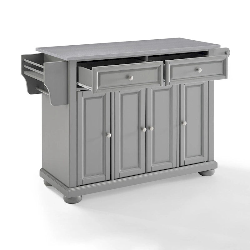 Gray Kitchen Island with Stainless Steel Top - 51.5 W x 18 D x 36 H