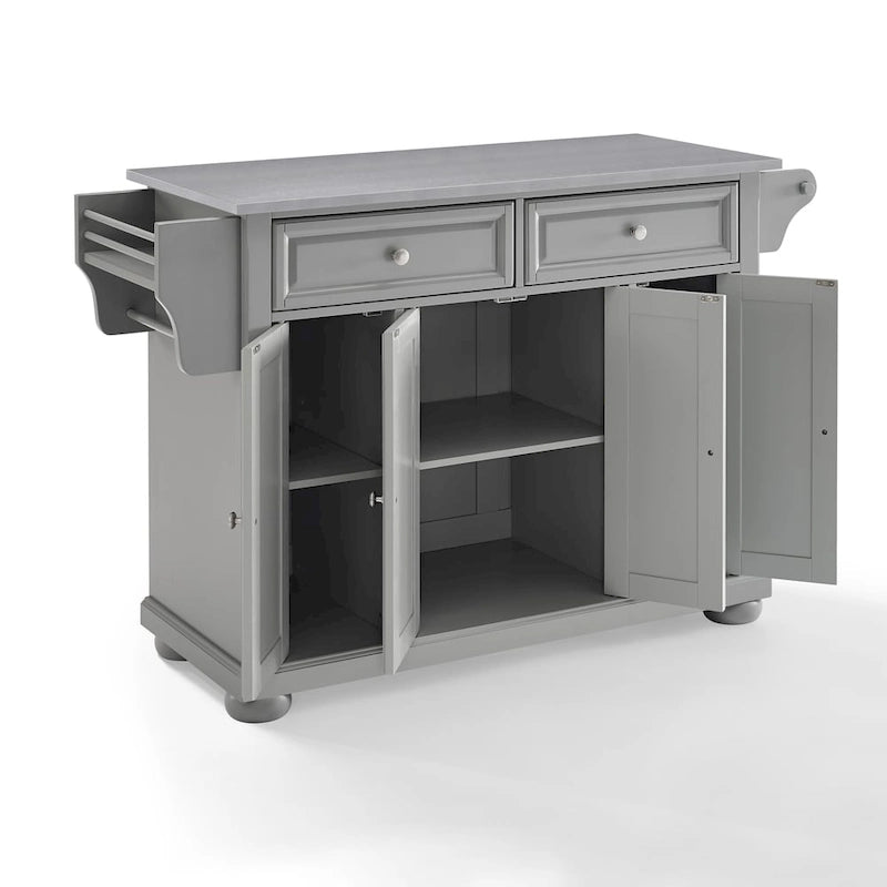 Gray Kitchen Island with Stainless Steel Top - 51.5 W x 18 D x 36 H