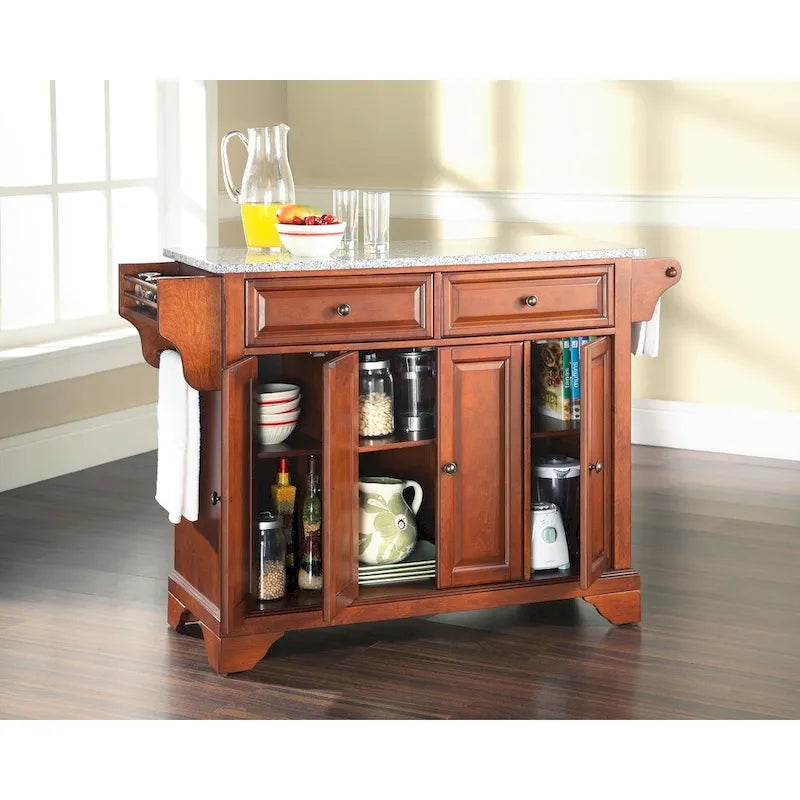 Granite Top Kitchen Island in Cherry Finish - 51.5 W x 18 D x 36 H