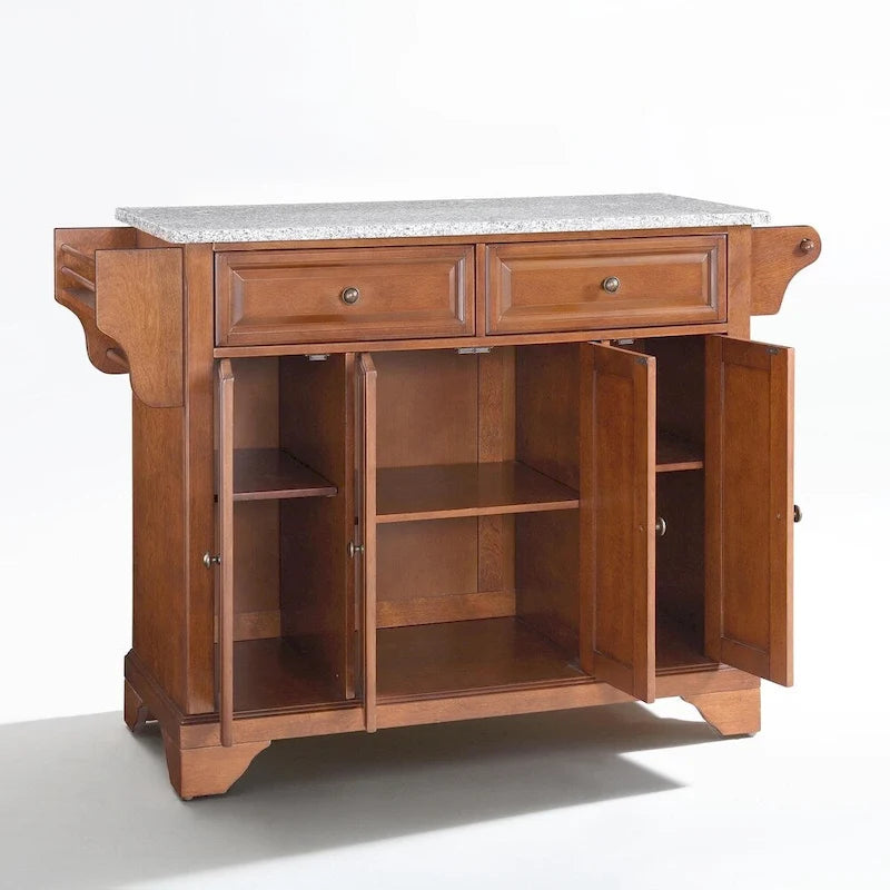 Granite Top Kitchen Island in Cherry Finish - 51.5 W x 18 D x 36 H