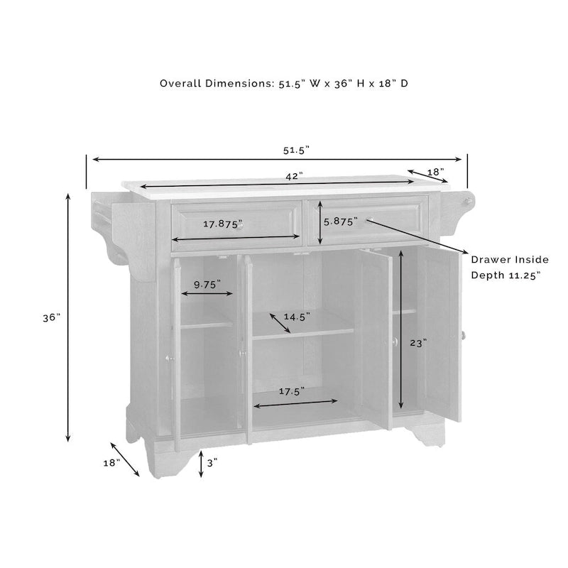 Granite Top Kitchen Island in Cherry Finish - 51.5 W x 18 D x 36 H