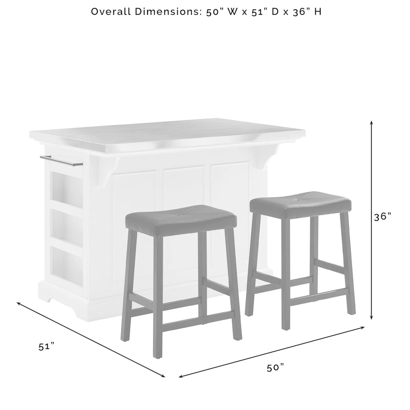 Kitchen Island with 2 Upholstered Counter Stools - 51 D x 50 W x 36 H