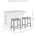 Kitchen Island with 2 Upholstered Counter Stools - 51 D x 50 W x 36 H