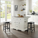 Crosley Julia Island with Upholstered Saddle Stools - 51d x 50w x 36h
