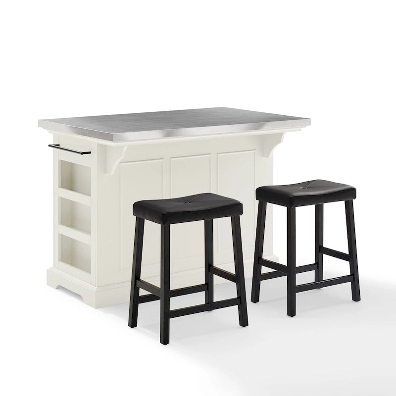 Kitchen Island with 2 Upholstered Counter Stools - 51 D x 50 W x 36 H