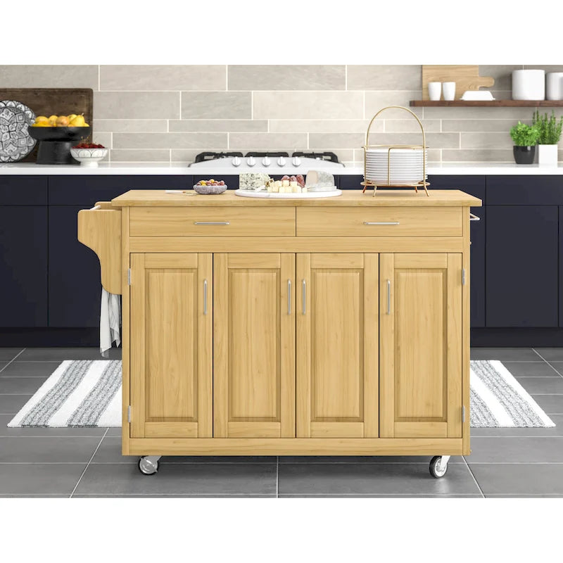 Brown Mobile Kitchen Cart with Hardwood Top