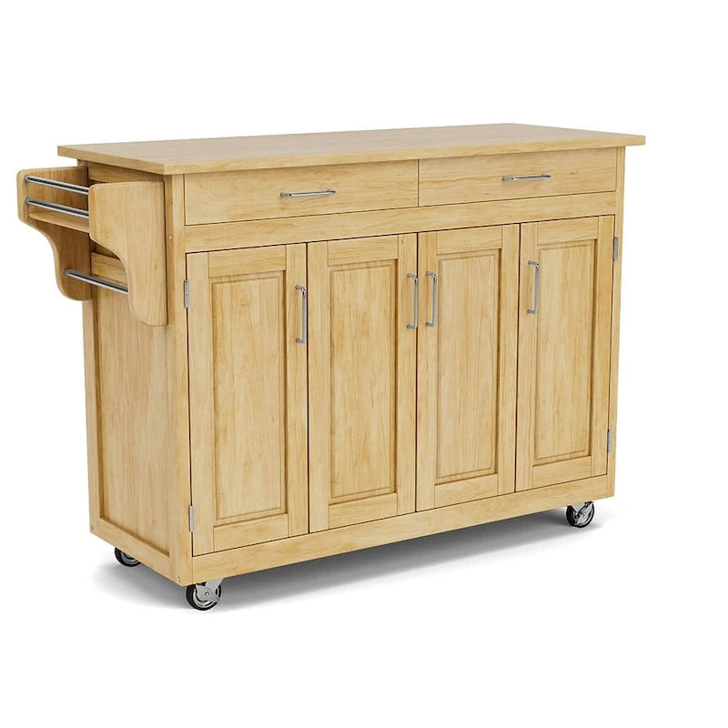 Brown Mobile Kitchen Cart with Hardwood Top