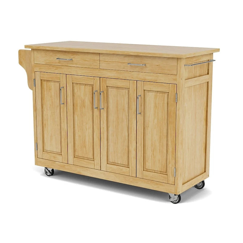 Brown Mobile Kitchen Cart with Hardwood Top