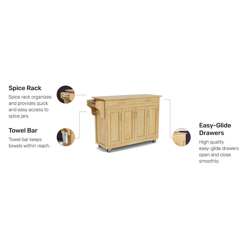 Brown Mobile Kitchen Cart with Hardwood Top
