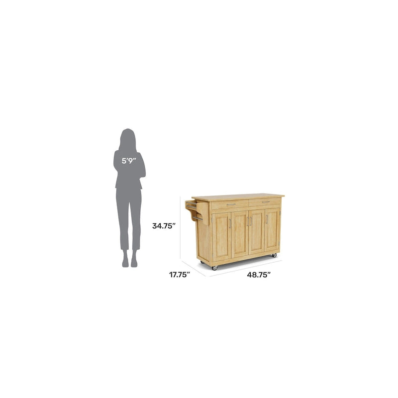 Brown Mobile Kitchen Cart with Hardwood Top