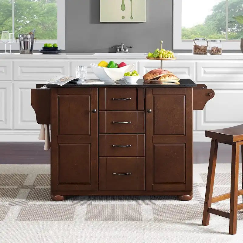 Brown Wood Kitchen Island with Stainless Steel Top
