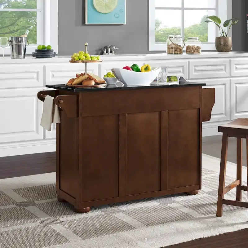 Brown Wood Kitchen Island with Stainless Steel Top