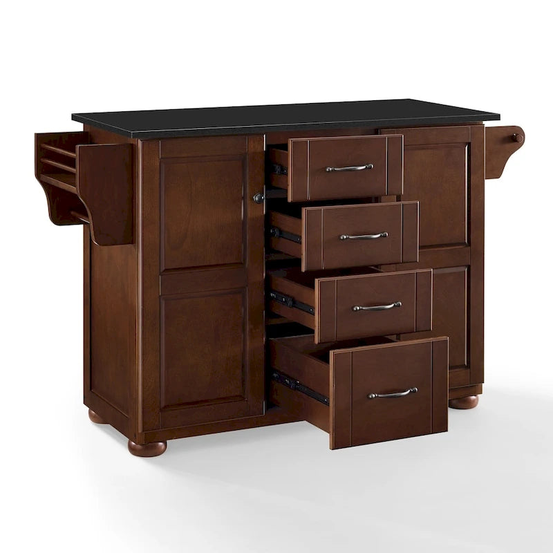 Brown Wood Kitchen Island with Stainless Steel Top