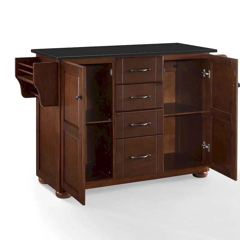 Brown Wood Kitchen Island with Stainless Steel Top
