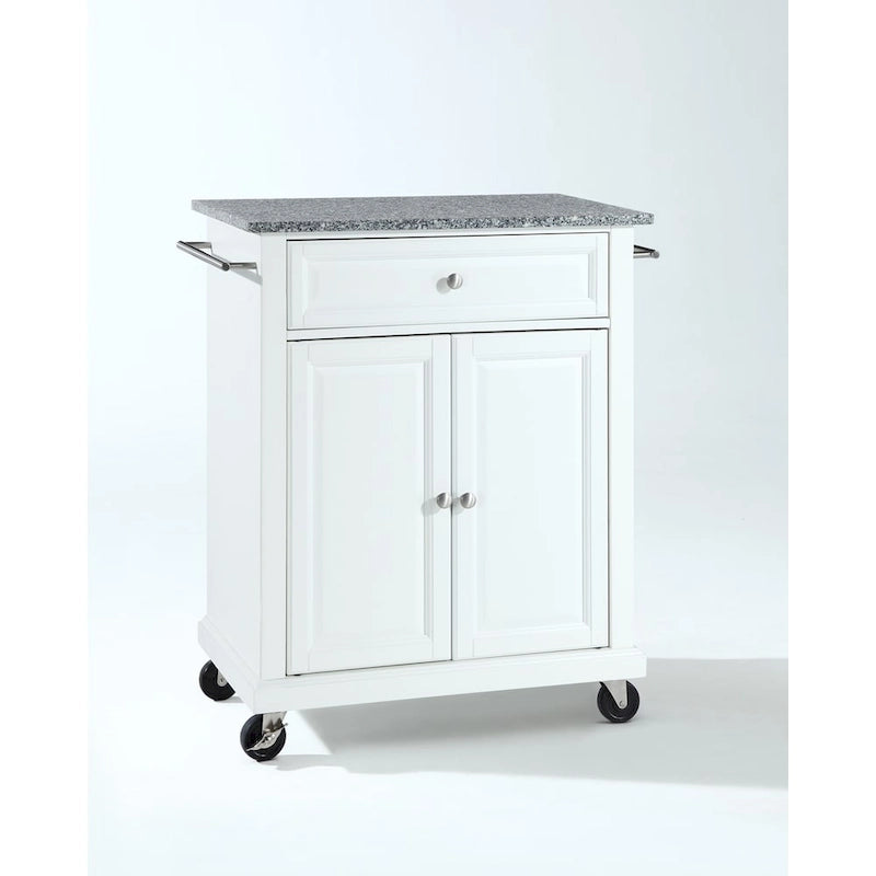 White Kitchen Cart with Granite Top and Storage