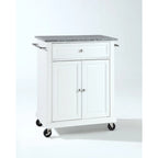 Carrito de cocina blanco con superficie de granito y almacenamiento