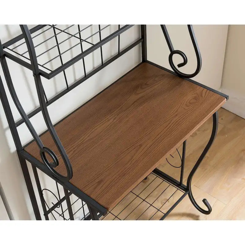 Corner Kitchen Storage Rack with Walnut Shelves