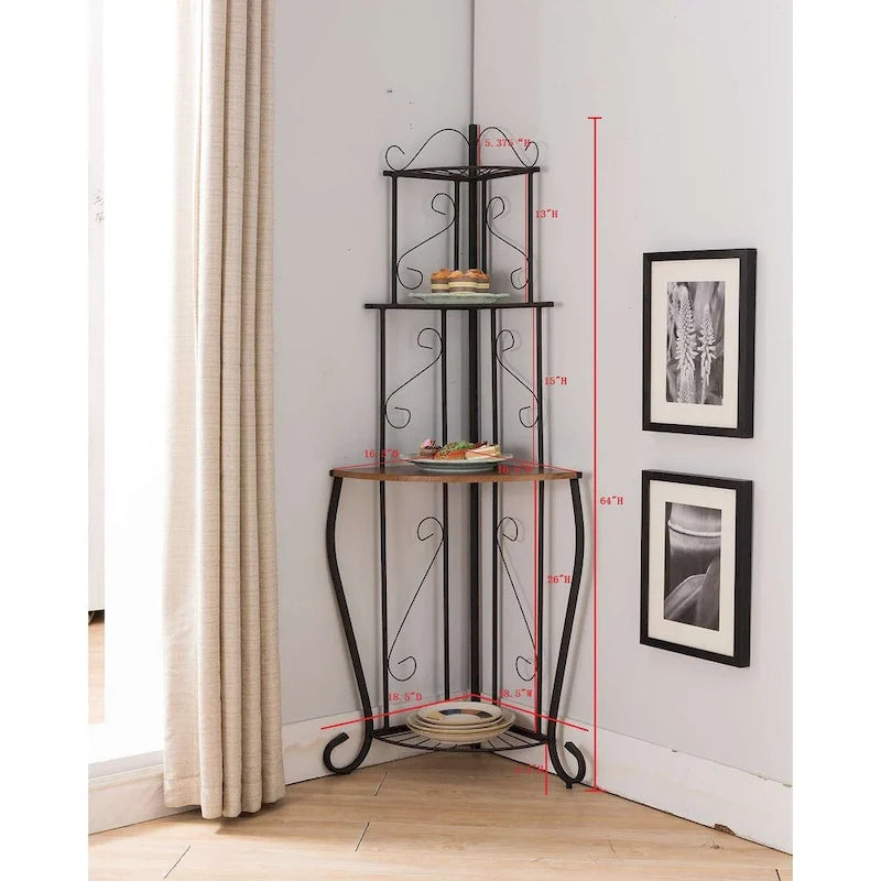 Corner Kitchen Storage Rack with Walnut Shelves