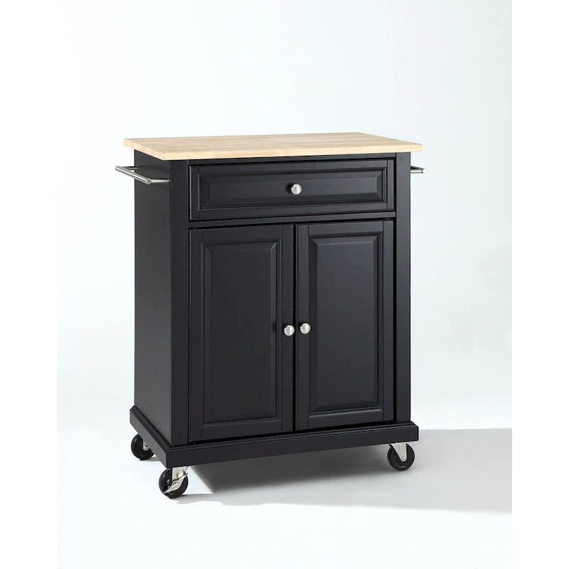 Black Rolling Kitchen Cart with Natural Wood Top - 31 x 18 x 35.5 in