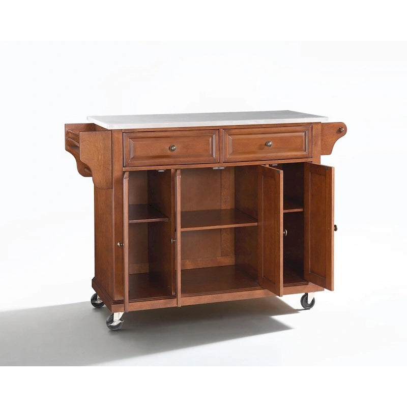 Cherry Finish Kitchen Cart with Stainless Steel Top - 51.5 W x 18 D x 36 H