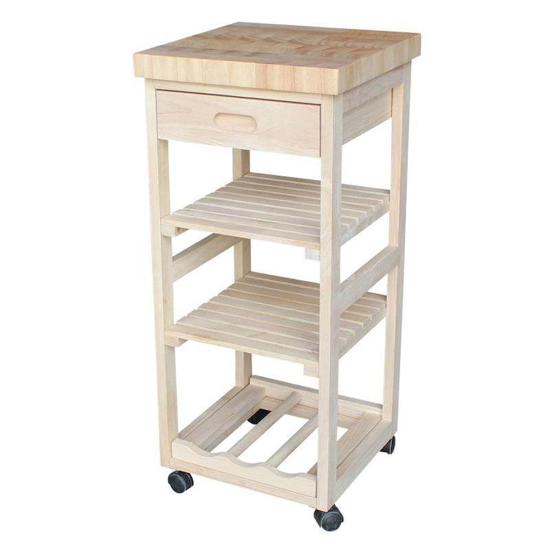 Unfinished Solid Parawood Kitchen Trolley
